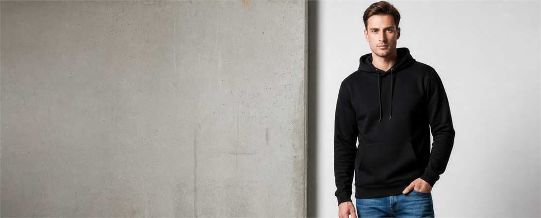 Standex black hoodie editorial campaign