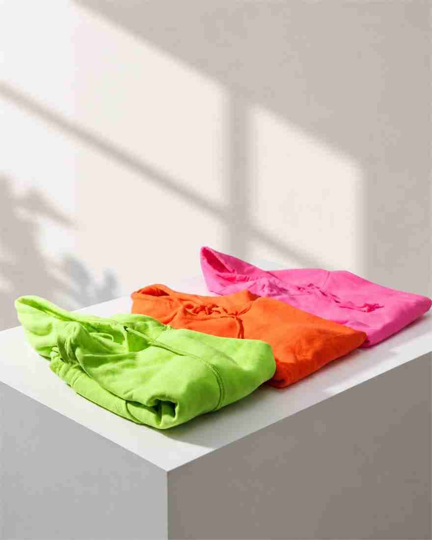 Bright hoodie colorways on display
