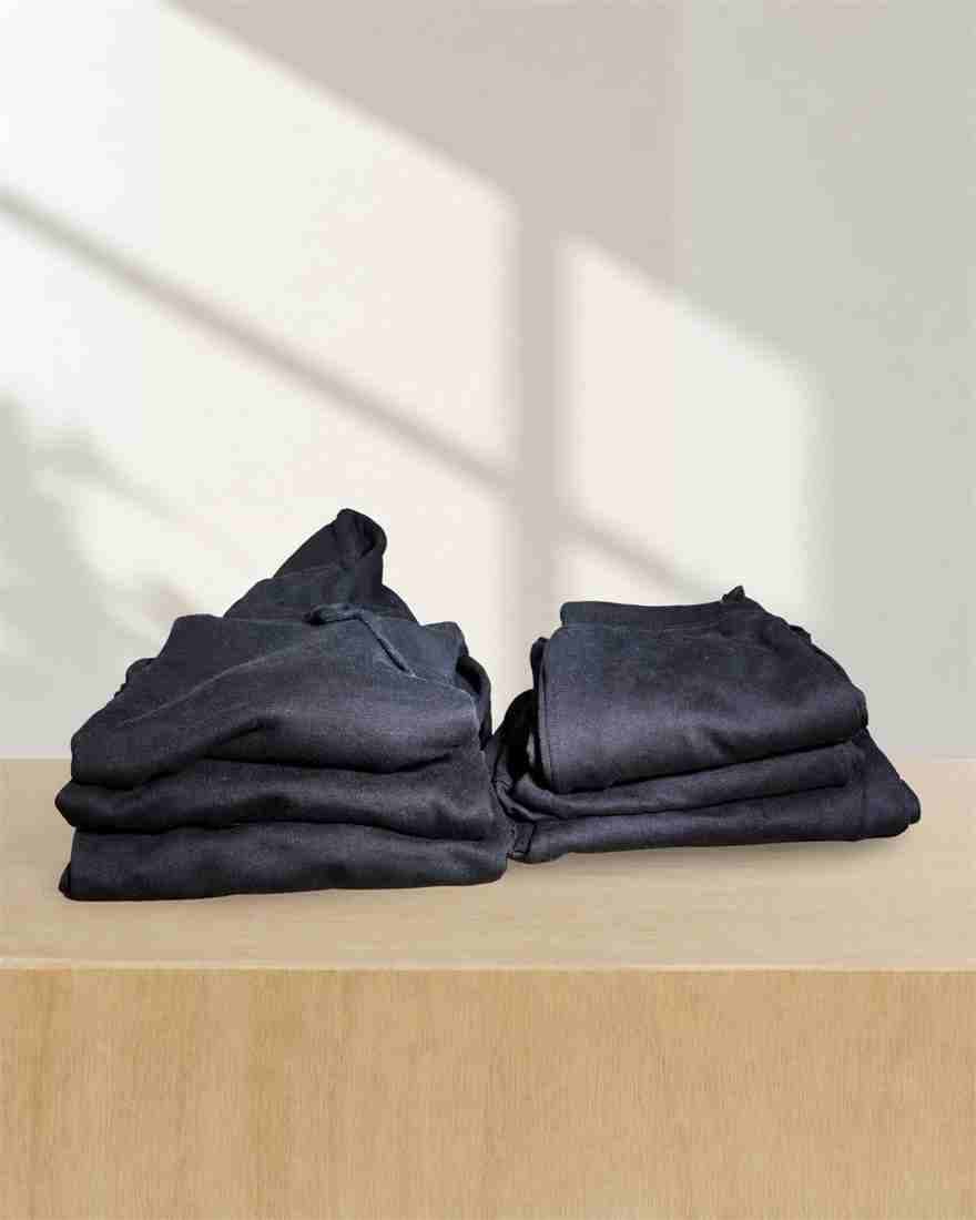 A matching black hoodie set